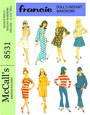#ad Vintage 1960s Francie Barbie Mod Clothes Pattern Reproduction McCall#x27;s 8531