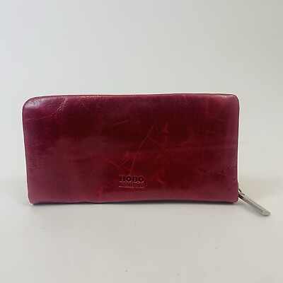 #ad Hobo International Leather Crimson Red Zip Around Wallet Zipper Boho Carry All