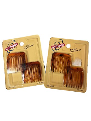#ad Vintage Wil Hold Fashion Side Combs NOS Tortoise Shell Two Packages 4 Combs