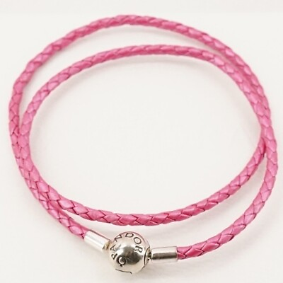 #ad Pandora Honeysuckle Pink Leather Double Wrap Bracelet 15in