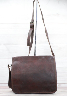#ad Mens Brown Leather Flap Messenger Crossbody Shoulder Bag