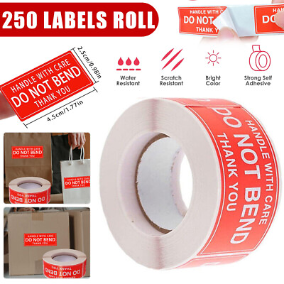 #ad 250Pcs Roll HANDLE WITH CARE DO NOT BEND THANK YOU Stickers 1quot; X1.77quot;