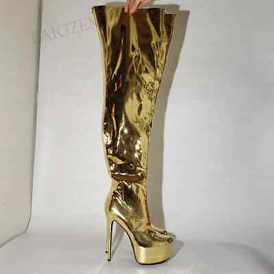 #ad Women Thigh High Platform Boots Full Zipper Metallic Colors Thin High Heels Boot
