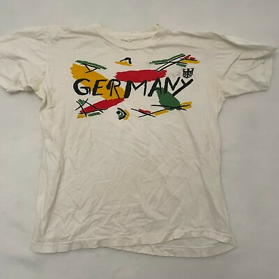 #ad Vintage 80s Germany Spellout Graphic White Shirt Soft Cotton Single Stitch 0069