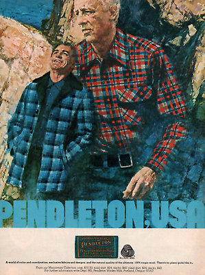 #ad Pendleton USA Pure Wool Fabrics70s Vintage Color Print Ad Wall Art