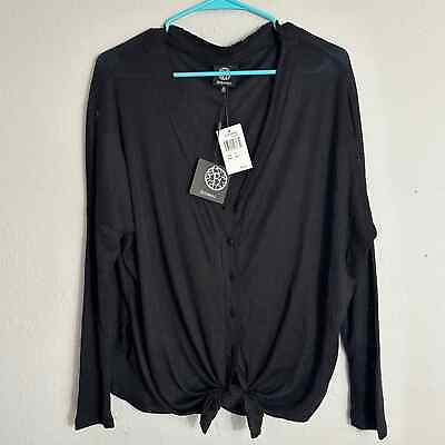 #ad Bobeau Black Button Down Tie Front Long Sleeve Shirt Super Soft NWT medium