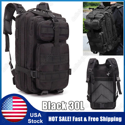 #ad 30L Military Black Tactical Backpack Rucksack Camping Hiking Bag Outdoor Travel