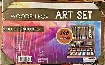 #ad Sunnyglade 145 Piece Deluxe Art Set Wooden Art Box amp; Drawing Kit with Crayon