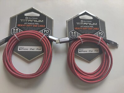 #ad CELLTRONIX Red 6 Ft Tangle Free USB Cable Pack of 2 C to Lightening Connectors