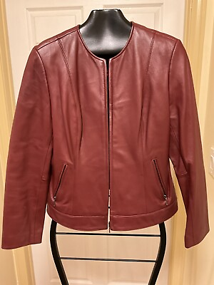 #ad I E Genuine Leather Women#x27;s Bordeaux Jacket Size Medium