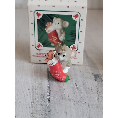 #ad Hallmark 1986 baby#x27;s first Christmas ornament mouse stocking