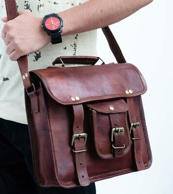 #ad High Quality Vintage Goat Leather Brown Messenger Shoulder Laptop Briefcase Bag