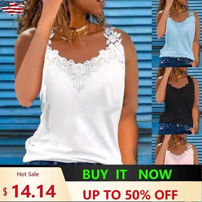 #ad Sexy Women Solid Sleeveless Vest Ladies Lace Casual Blouse Beach Cami Tank Top