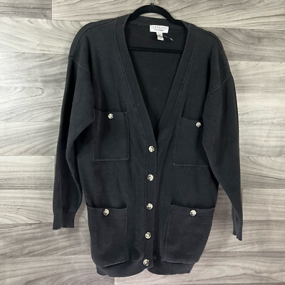 #ad Cambridge Dry Goods Womens Cardigan Sweater Black Long Sleeve V Neck Oversize S
