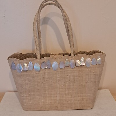 #ad Beach Summer Handbag Jute Tote with Shell Accents for Pool Cruise Travel