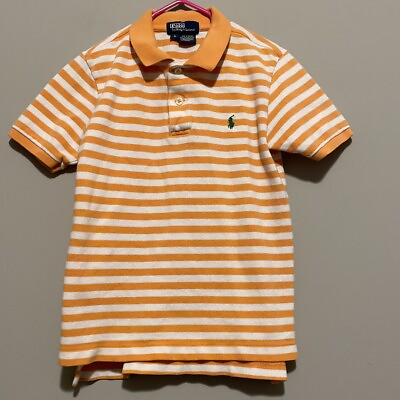 #ad Polo Ralph Lauren Polo Shirt Boys 6 Orange Short Sleeve Striped