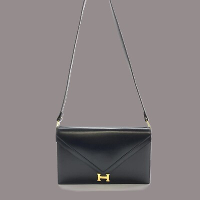 #ad Hermes Ridi Shoulder Bag Navy Dark Blue Gold Hardware W 25.5cm Japan Used