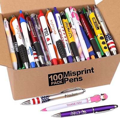 #ad Wholesale Lot of 100 Misprint Ink Pens Bulk Assorted Click Retractable Ballpoint