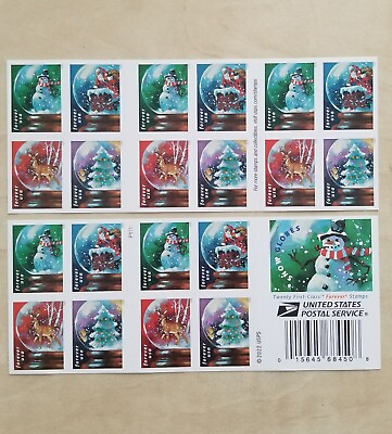 #ad Mint Snow Globes Booklet of 20 Four Forever Stamp Scott #5816 5819