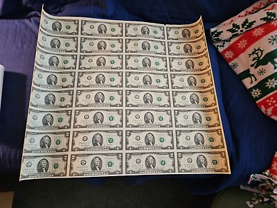 #ad *FULL UNCUT SHEET* of 32 $2 Bills Federal Reserve Notes 2013 K Series Dallas
