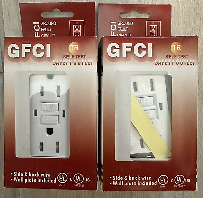 #ad 2 Pack GFCI Outlet 15 Amp White LED Indicator Wall Plate Included