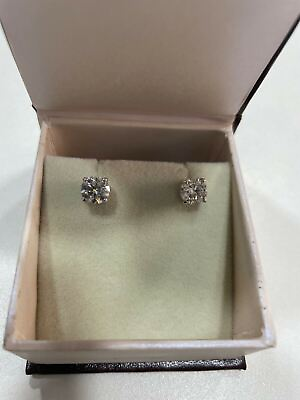 #ad 4.00 Ct. Off White Color 4 Prong Real Diamond Solitaire Studs White Gold Over