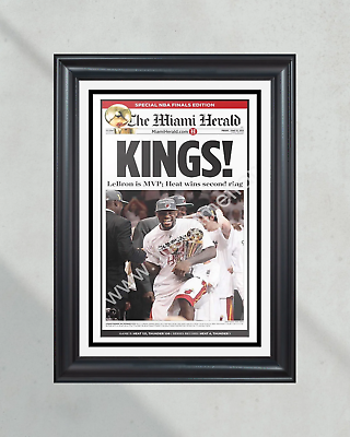 #ad 2012 Miami Heat NBA Champions Framed Newspaper Front Page Print Lebron James
