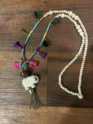 #ad Indian colorful Tassel And Wood Beads necklace Bohemian Real Stone Necklace