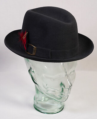 #ad Biltmore Fedora Hat Mens 6 7 8 Vintage Antique Unworn Black Feather Castle Felt