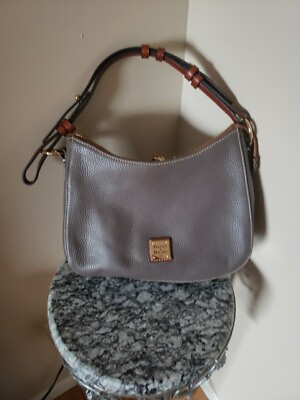 #ad Dooney amp; Bourke handbags Gray Leather Tan Handle And Tassel Inside Red Interior