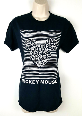 #ad Disney Women#x27;s Short Sleeve Mickey Mouse Shirt Sz Small Black White 100% Cotton