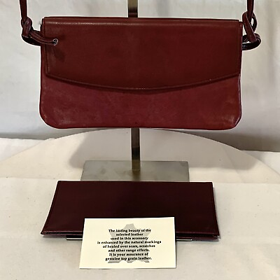 #ad St. THOMAS Cowhide Leather Burgundy Envelope Pouch Style Zip Wallet Purse VTG