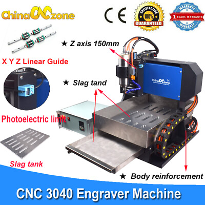 #ad Steel 3040 4 Axis CNC Router Milling Carving Engraver Linear Guide Slag Tank