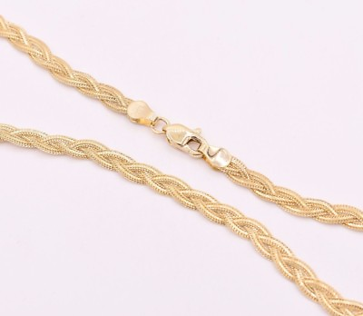 #ad 10quot; Diamond Cut Fox Braided Link Anklet Bracelet Chain Real 14K Yellow Gold 4gr