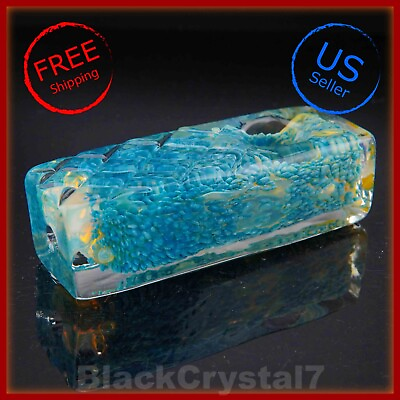 #ad 3.5quot; Handmade Heavy Thick Ocean Blue Square Tobacco Smoking Bowl Glass Pipes