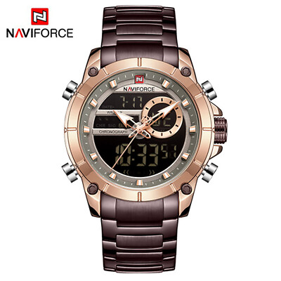 #ad NAVIFORCE Digital Watch Men Silver Steel Male Wristwatch Quartz Date LED Watches