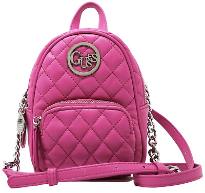 #ad NEW Guess Women#x27;s Pink Quilted Mini Backpack Style Crossbody Bag Handbag