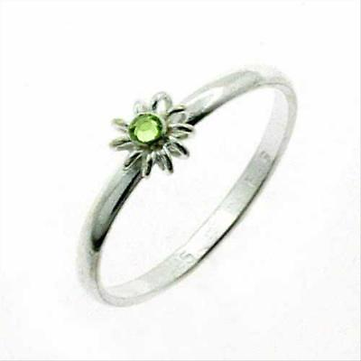 #ad 925 Silver Light Green Flower Junior Ring Size 5