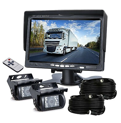 #ad 4 PIN Rear View 20m Kit 7quot; Monitor 2x Backup Camera Heavy Duty 12 24v Truck Van
