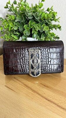 #ad Brighton Croc Embossed 2 Tone Leather Trifold Organizer Wallet Checkbook Clutch