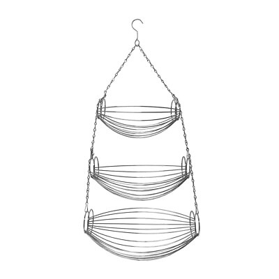 #ad Fruit Basket 3 Tier Hanging Oval Kitchen Organizer Basket Chrome Wire Decor