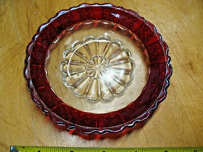#ad VINTAGE CLEAR RED GLASS 5#x27;#x27; SAUCER DIAMOND PATTERN SURROUND