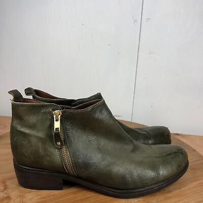 #ad Eric Michael Boots 41 Womens 10 Green Leather Ankle Shoes Zip Up Casual Spain