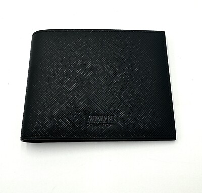 #ad Armani Collezioni Black With Red Saffiano Leather Bi fold Wallet Authentic