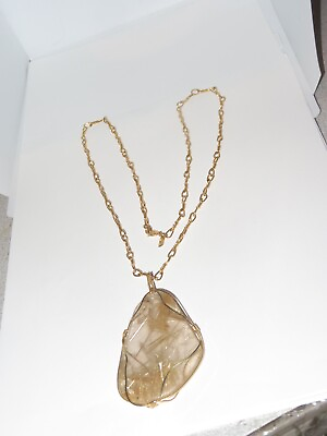 #ad Rutilated Quartz Necklace Pendant Jewelry Vintage Chain a319