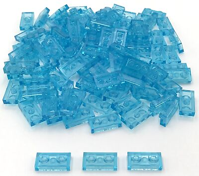 #ad Lego 100 New Trans Light Blue Plates 1 x 2 Studs Pieces