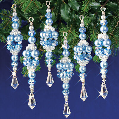 #ad Nostalgic Christmas Beaded Crystal Ornament Kit Blue Crystal Ice Drops Makes 6