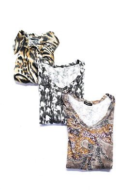 #ad David Cline Womens Printed Collared Tee Shirt Blouse Size Medium Large Lot 2