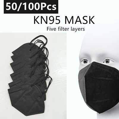 #ad 50 100 Pcs Black KN95 Face Mask 5 Layers Cover Protection Respirator Masks KN95