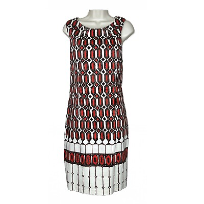#ad Talbots Womens Dress Size 12 Brown Red Geometric Print Sheath Knee Length A9